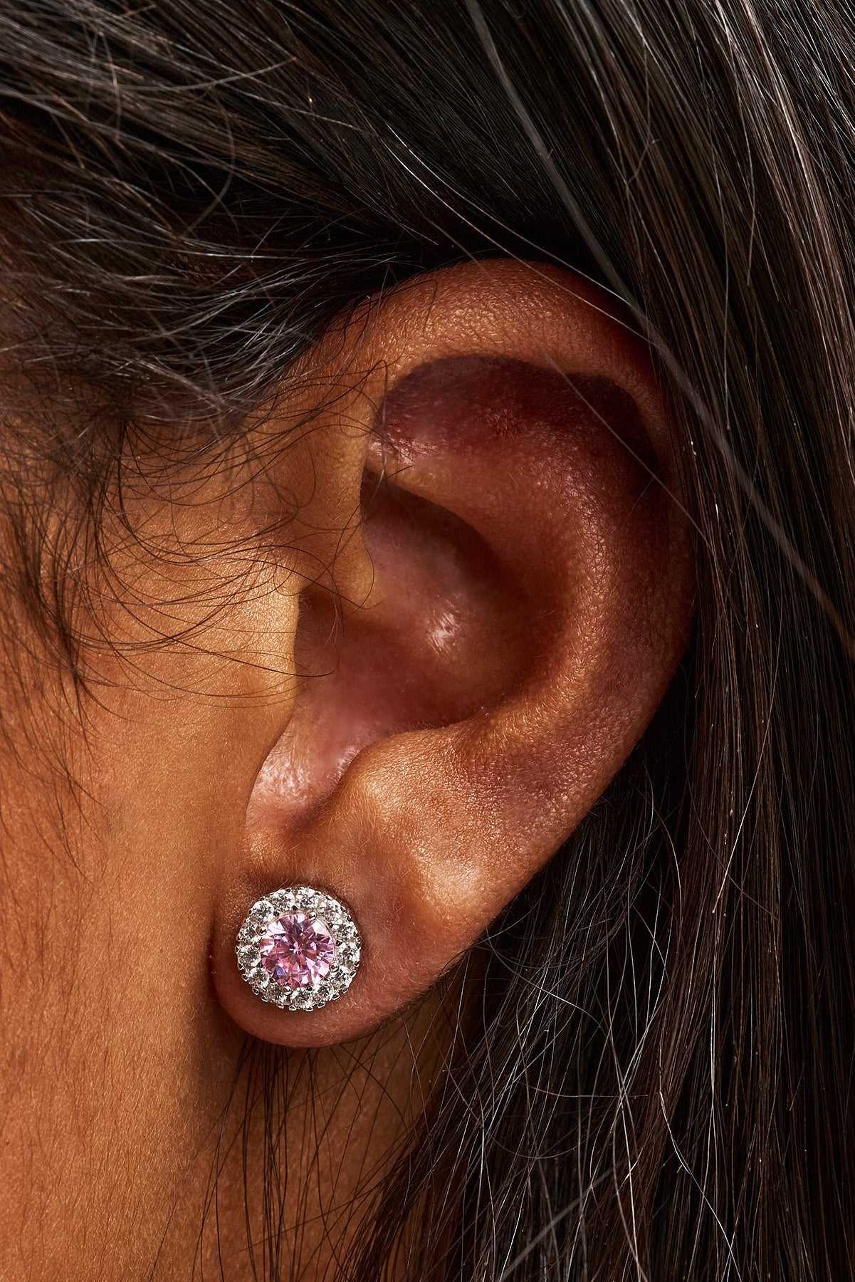 Pink CZ Cluster Round Stud Earrings - 8mm
